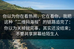 你以为你在看热闹，它在看你，我把这种“二维码海报”的链路追完了：你以为关掉就完事，其实还没结束；不要共享屏幕给陌生人