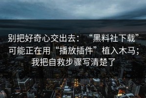 别把好奇心交出去：“黑料社下载”可能正在用“播放插件”植入木马；我把自救步骤写清楚了