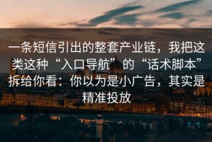 一条短信引出的整套产业链，我把这类这种“入口导航”的“话术脚本”拆给你看：你以为是小广告，其实是精准投放