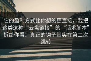 它的盈利方式比你想的更直接，我把这类这种“云盘链接”的“话术脚本”拆给你看：真正的钩子其实在第二次跳转