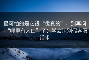 最可怕的是它很“像真的”，别再问“哪里有入口”了：学会识别假客服话术