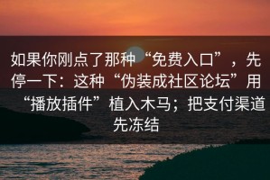 如果你刚点了那种“免费入口”，先停一下：这种“伪装成社区论坛”用“播放插件”植入木马；把支付渠道先冻结