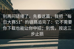 别再问链接了，先看这篇，我把“每日大赛51”的链路追完了：它不需要你下载也能让你中招；别慌，按这三步止损