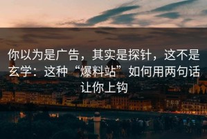 你以为是广告，其实是探针，这不是玄学：这种“爆料站”如何用两句话让你上钩