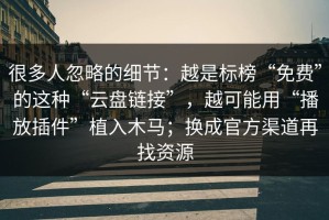 很多人忽略的细节：越是标榜“免费”的这种“云盘链接”，越可能用“播放插件”植入木马；换成官方渠道再找资源