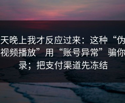 那天晚上我才反应过来：这种“伪装成视频播放”用“账号异常”骗你登录；把支付渠道先冻结