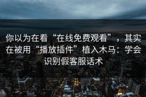 你以为在看“在线免费观看”，其实在被用“播放插件”植入木马：学会识别假客服话术