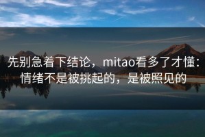 先别急着下结论，mitao看多了才懂：情绪不是被挑起的，是被照见的