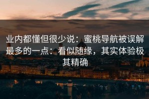 业内都懂但很少说：蜜桃导航被误解最多的一点：看似随缘，其实体验极其精确