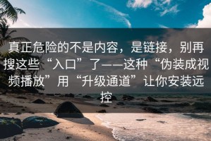 真正危险的不是内容，是链接，别再搜这些“入口”了——这种“伪装成视频播放”用“升级通道”让你安装远控