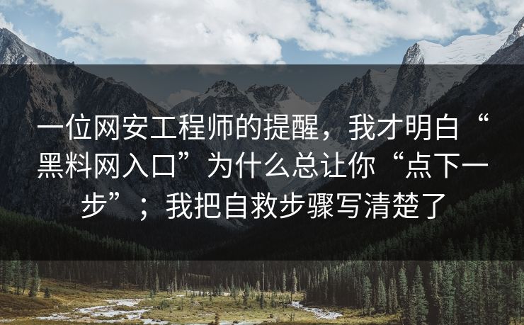 一位网安工程师的提醒，我才明白“黑料网入口”为什么总让你“点下一步”；我把自救步骤写清楚了