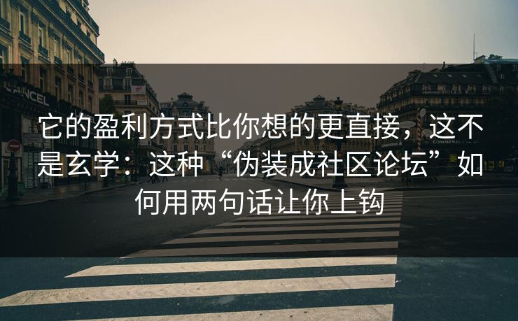 它的盈利方式比你想的更直接，这不是玄学：这种“伪装成社区论坛”如何用两句话让你上钩