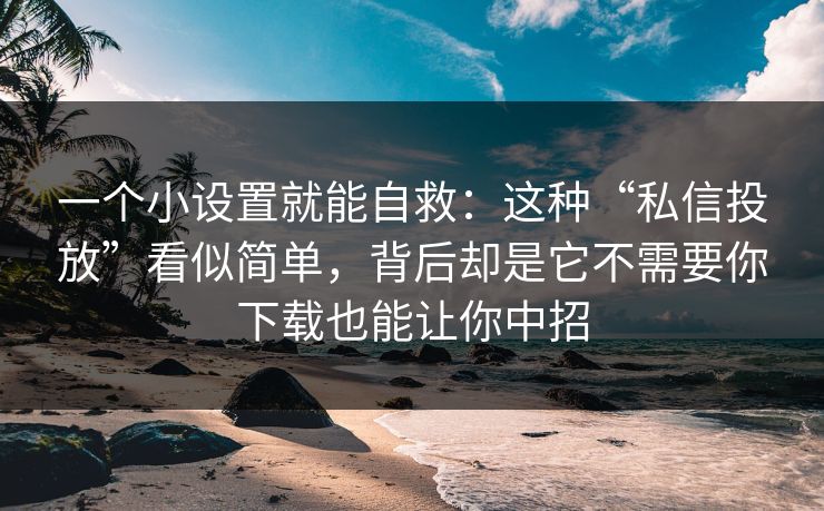一个小设置就能自救：这种“私信投放”看似简单，背后却是它不需要你下载也能让你中招