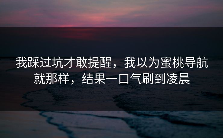 我踩过坑才敢提醒，我以为蜜桃导航就那样，结果一口气刷到凌晨