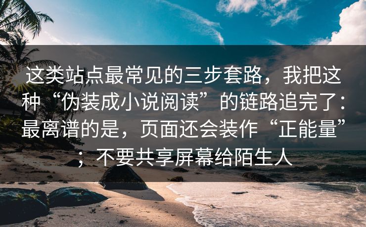 这类站点最常见的三步套路，我把这种“伪装成小说阅读”的链路追完了：最离谱的是，页面还会装作“正能量”；不要共享屏幕给陌生人