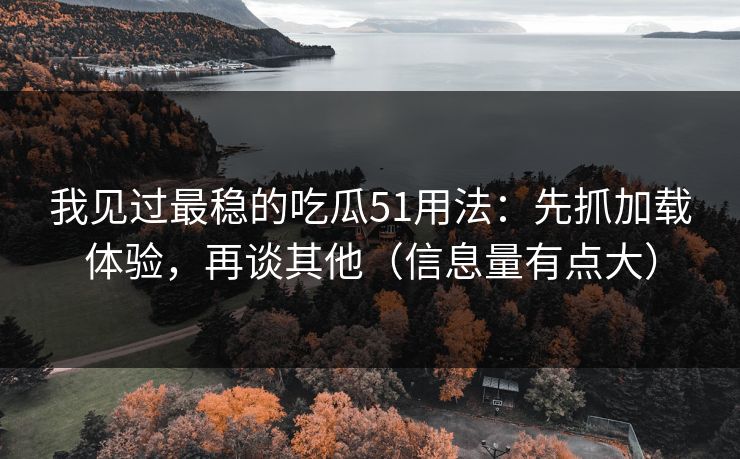 我见过最稳的吃瓜51用法：先抓加载体验，再谈其他（信息量有点大）